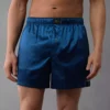 AEO Men's Solid Satin Pocket Boxer Short Blue