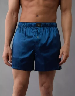 AEO Men's Solid Satin Pocket Boxer Short Blue