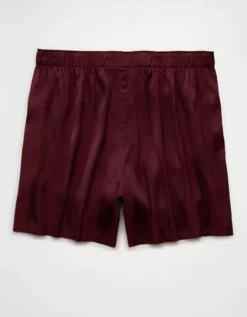 AEO Men's Satin Pocket Boxer Short Maroon -American Eagle Fashion 0238 4925 647 b