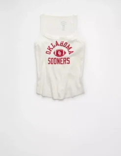 AE Oklahoma Sooners Graphic Notch Neck Tank Top Raw White -American Eagle Fashion 0301 6275 115 f
