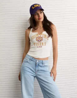 AE LSU Tigers Graphic Notch Neck Tank Top Fresh White -American Eagle Fashion 0301 6275 139 d2