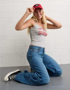 AE Georgia Bulldogs Graphic Notch Neck Tank Top Storm Heather