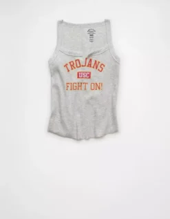 AE USC Trojans Graphic Notch Neck Tank Top Gray Heather -American Eagle Fashion 0301 6279 069 f