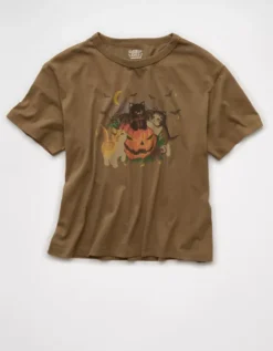 AE Ex-Boyfriend Halloween Graphic T-Shirt Bunker Olive -American Eagle Fashion 0303 1206 306 f