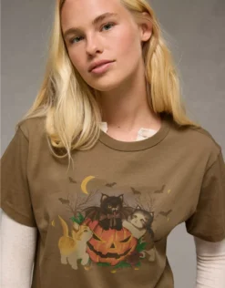 AE Ex-Boyfriend Halloween Graphic T-Shirt Bunker Olive