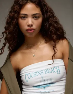 AE X The Summer I Turned Pretty Graphic Tube Top White -American Eagle Fashion 0308 6513 100 d2