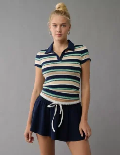 AE High-Waisted Knit Mini Skort Navy -American Eagle Fashion 0312 5040 410 d2