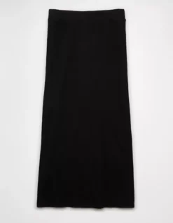 AE High-Waisted Button-Up Knit Midi Skirt Black -American Eagle Fashion 0312 5212 001 b