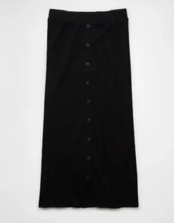AE High-Waisted Button-Up Knit Midi Skirt Black -American Eagle Fashion 0312 5212 001 f