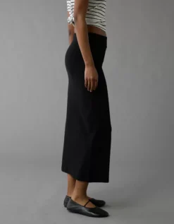 AE High-Waisted Button-Up Knit Midi Skirt Black -American Eagle Fashion 0312 5212 001 os