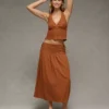 AE High-Waisted Tie Side Maxi Skirt Amber Brown