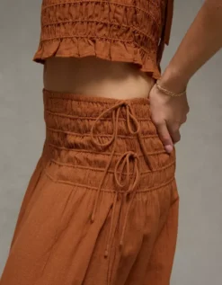 AE High-Waisted Tie Side Maxi Skirt Amber Brown -American Eagle Fashion 0312 5238 206 os