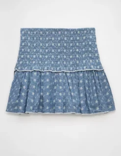 AE High-Waisted Smocked Mini Skirt Light Blue -American Eagle Fashion 0312 5247 401 b