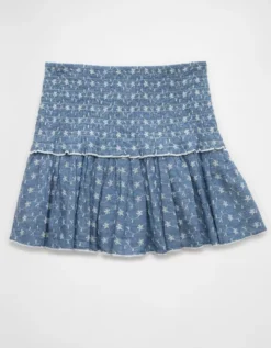 AE High-Waisted Smocked Mini Skirt Light Blue -American Eagle Fashion 0312 5247 401 f