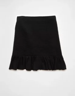 AE Sunchaser Knit High-Waisted Smocked Mini Skirt True Black -American Eagle Fashion 0312 5272 073 b