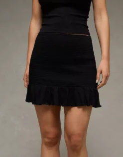 AE Sunchaser Knit High-Waisted Smocked Mini Skirt True Black -American Eagle Fashion 0312 5272 073 d2