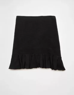 AE Sunchaser Knit High-Waisted Smocked Mini Skirt True Black -American Eagle Fashion 0312 5272 073 f