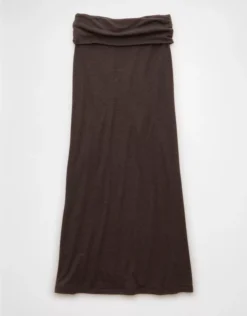 AE Cozy High-Waisted Foldover Maxi Skirt Chocolate