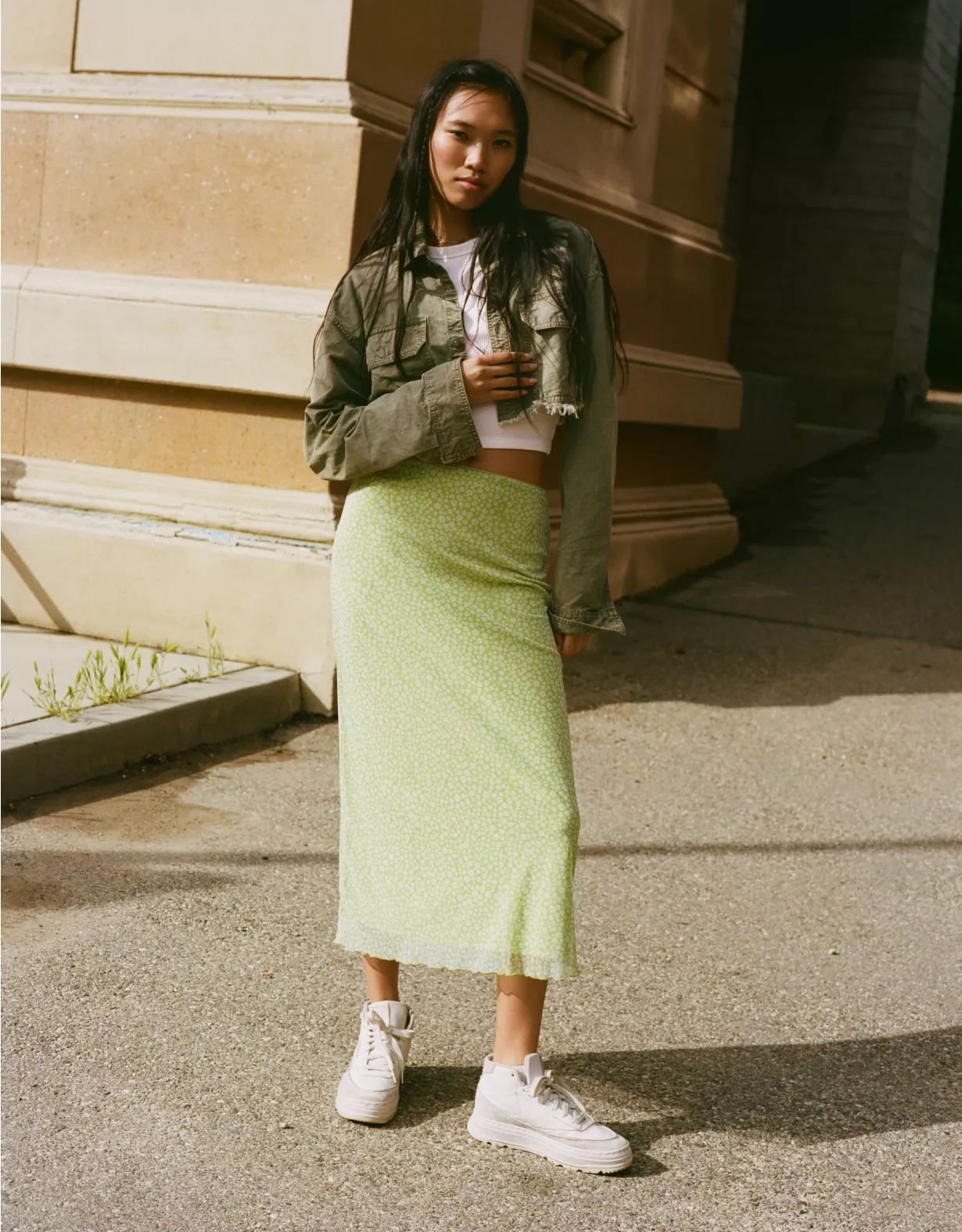 AE Mini Mesh High-Waisted Midi Skirt 1 AE Mini Mesh High-Waisted Midi Skirt