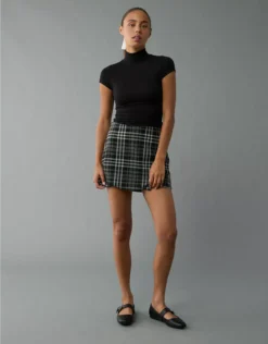 AE It Knit Plaid Skort Black