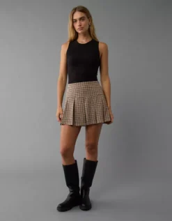 AE Pleated It Knit Plaid Skort Brown -American Eagle Fashion 0313 5030 200 os