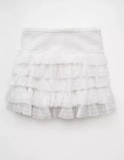 AE High-Waisted Ruffle Mini Skort White -American Eagle Fashion 0313 5038 100 b