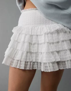AE High-Waisted Ruffle Mini Skort White -American Eagle Fashion 0313 5038 100 d2