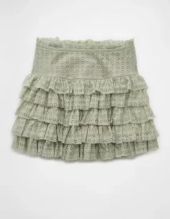 AE High-Waisted Ruffle Mini Skort Olive -American Eagle Fashion 0313 5038 309 f
