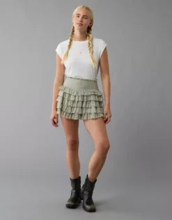 AE High-Waisted Ruffle Mini Skort Olive -American Eagle Fashion 0313 5038 309 os