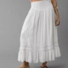 AE High-Waisted Ruffle Maxi Skirt White