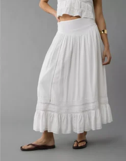 AE High-Waisted Ruffle Maxi Skirt White