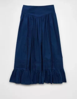 AE High-Waisted Ruffle Maxi Skirt Chambray Blue -American Eagle Fashion 0313 5134 523 f