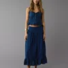 AE High-Waisted Ruffle Maxi Skirt Chambray Blue