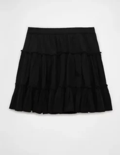 AE High-Waisted Tiered Mini Skirt Black -American Eagle Fashion 0313 5152 001 b