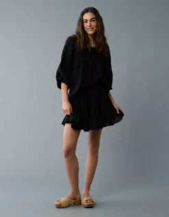 AE High-Waisted Tiered Mini Skirt Black -American Eagle Fashion 0313 5152 001 os