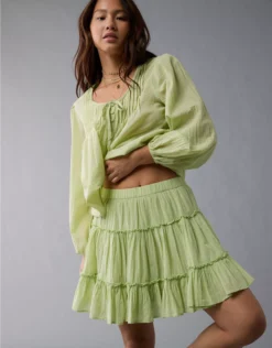 AE High-Waisted Tiered Mini Skirt Green