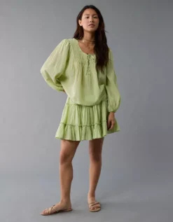 AE High-Waisted Tiered Mini Skirt Green -American Eagle Fashion 0313 5152 300 os