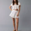 AE High-Waisted Embroidered Eyelet Mini Skirt White