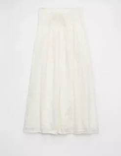 AE High-Waisted Smocked Maxi Skirt Cream -American Eagle Fashion 0313 5166 106 b
