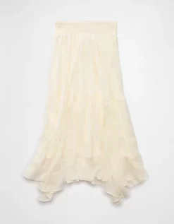 AE Smocked Handkerchief Hem Maxi Skirt Cream -American Eagle Fashion 0313 5180 106 b