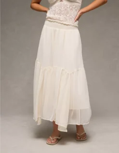 AE Smocked Handkerchief Hem Maxi Skirt Cream