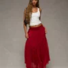 AE Smocked Handkerchief Hem Maxi Skirt Berry