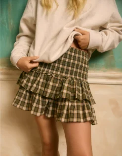 AE High-Waisted Plaid Ruffle Skort Leaf Green
