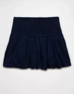AE High-Waisted Smocked Bubble Skirt Navy -American Eagle Fashion 0313 5233 410 b