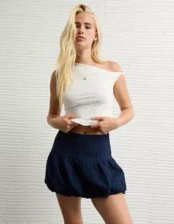 AE High-Waisted Smocked Bubble Skirt Navy -American Eagle Fashion 0313 5233 410 d2