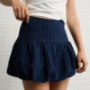 AE High-Waisted Smocked Bubble Skirt Navy