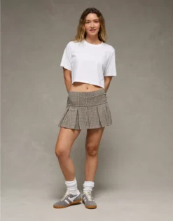AE It Knit Low-Rise Pleated Plaid Skort Grey