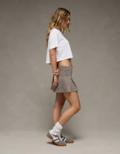 AE It Knit Low-Rise Pleated Plaid Skort Grey -American Eagle Fashion 0313 5314 050 os