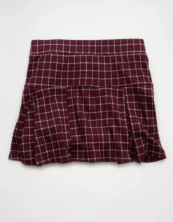 AE It Knit Low-Rise Pleated Plaid Skort Burgundy -American Eagle Fashion 0313 5314 613 b