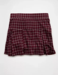 AE It Knit Low-Rise Pleated Plaid Skort Burgundy -American Eagle Fashion 0313 5314 613 f